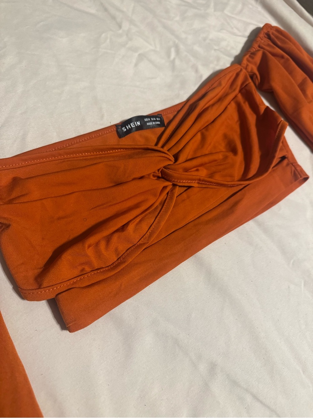 SHEIN Burnt Orange Off-Shoulder Twist Crop Top